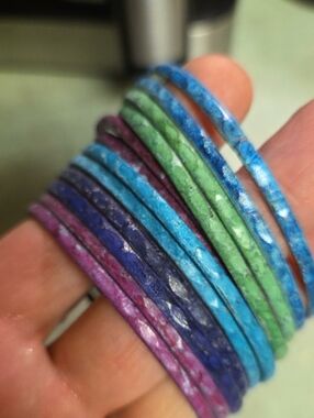 12 New Vtg Colorful  Stackable Bracelets - Blue, Green, Purple